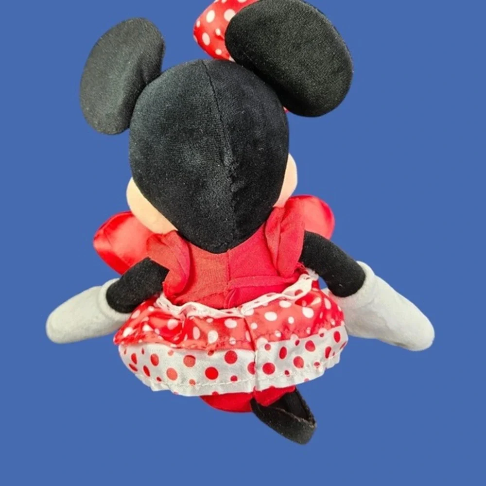 Disney Parks Minnie Mouse Plush Stuffed Animal Polka Dot Ruffled Dress Hair Bow‎